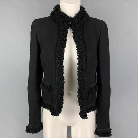 CHANEL Talla 4 Chaqueta con frente abierto de mezcla de lana negra