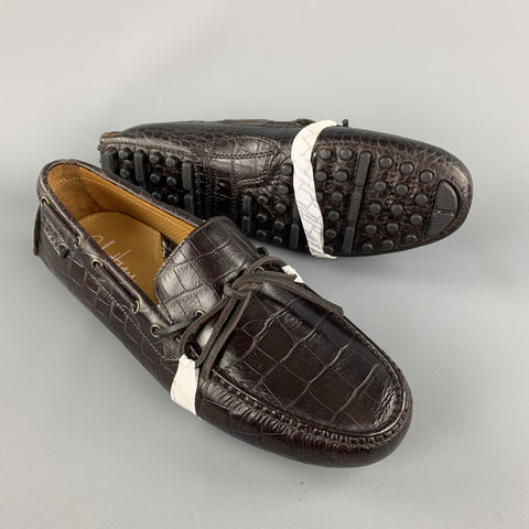COLE HAAN Size 9 Brown Embossed Leather Drivers Loafers