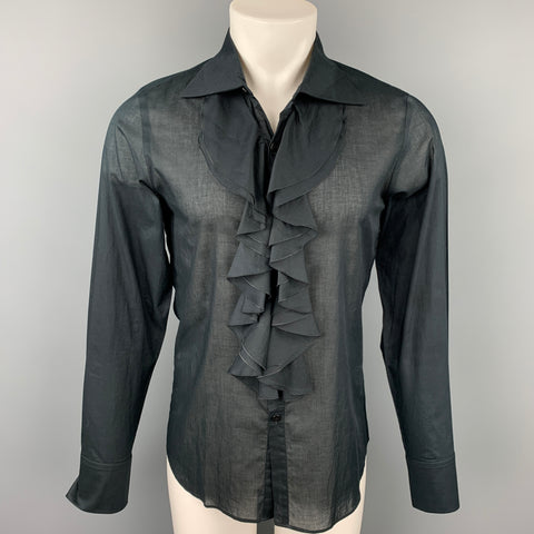 AGNÈS B. Size M Black Cotton Button Up Long Sleeve Shirt