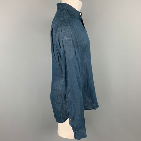 VINCE Camisa de manga larga con botones de lino azul marino talla M