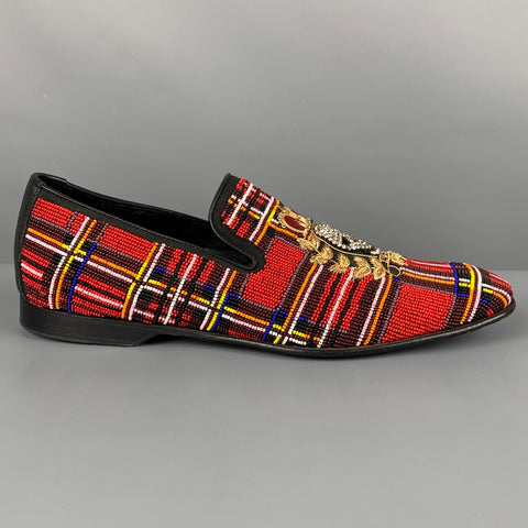 DONALD J PLINER Size 10 Multi-Color Beaded Skull Royal Crest Leather Slip On Loafers