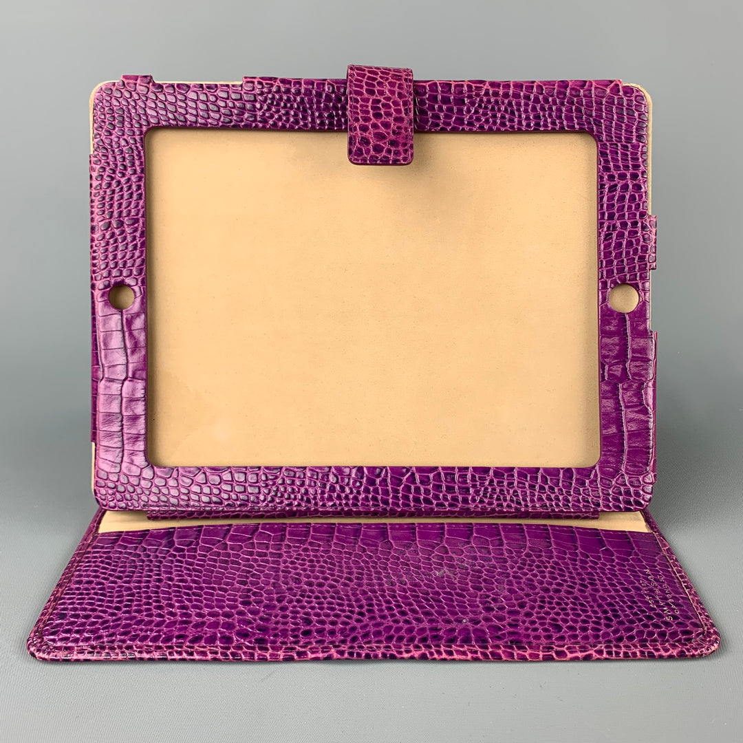 SMYTHSON OF BOND ST. Purple Embossed Leather iPad Case