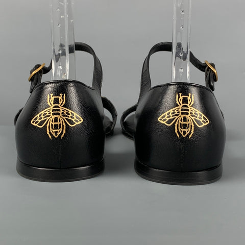 GUCCI Size 13 Black Fringe Leather Horsebit Sandals