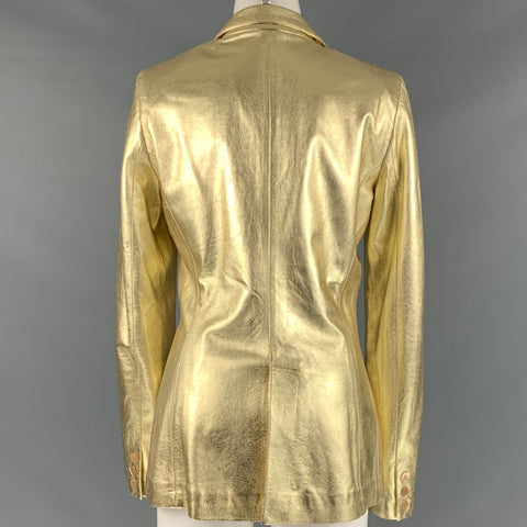 BLUMARINE Size 8 Gold Leather Metallic Lambskin Jacket