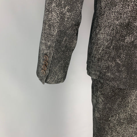 CALVIN KLEIN COLLECTION Size 38 Black & Grey Splattered Cotton Blend Notch Lapel Suit
