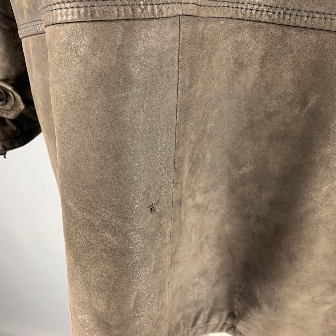 BALLY Size 48 Grey Green Leather Nautical Coat