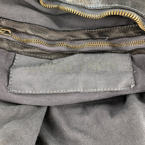 GIORGIO BRATO Distressed Gunmetal Metallic Leather Satchel Handbag
