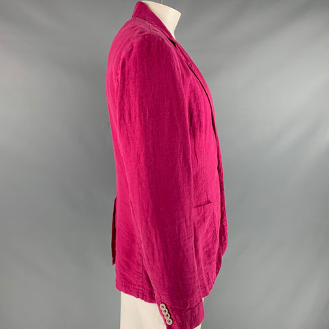 120% LINO Chest Size 44 Raspberry Linen Notch Lapel Sport Coat