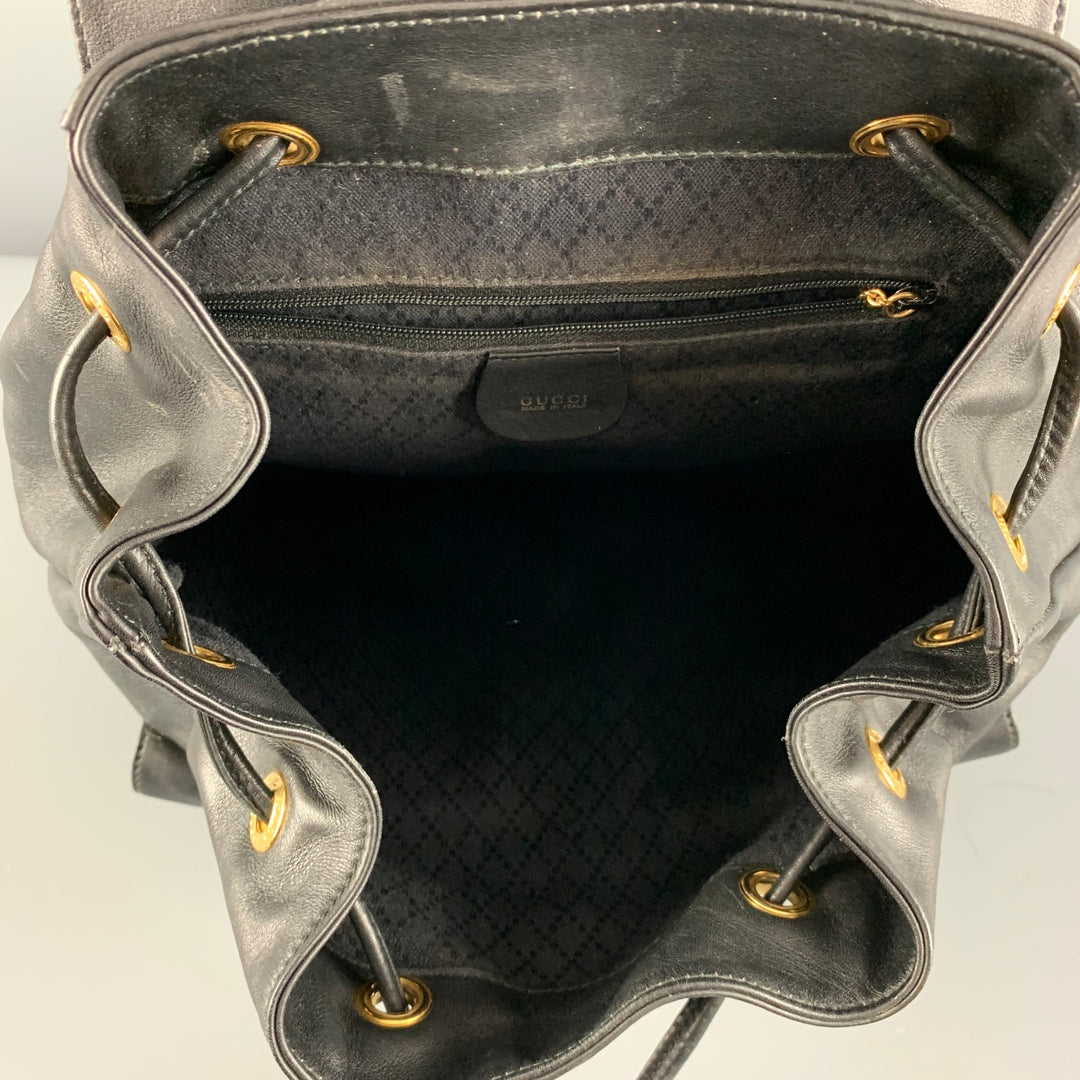 GUCCI Black Leather Bamboo Backpack Handbag