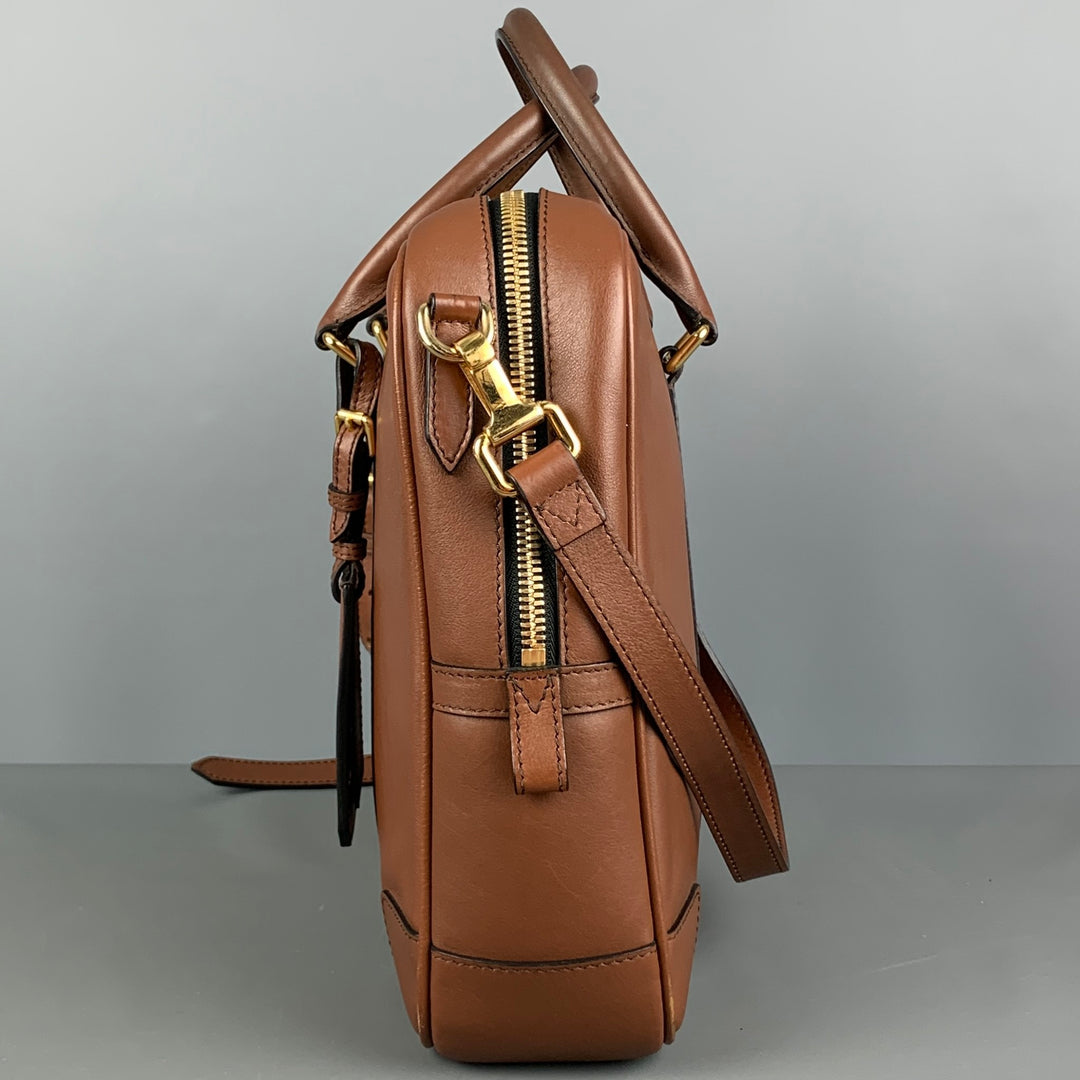 BURBERRY Tan Solid Leather Briefcase Bags