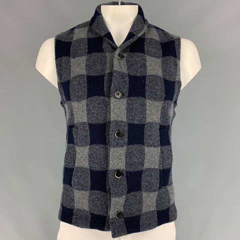 BARENA Talla 40 Chaleco de lana / poliamida a cuadros de búfalo azul marino y gris