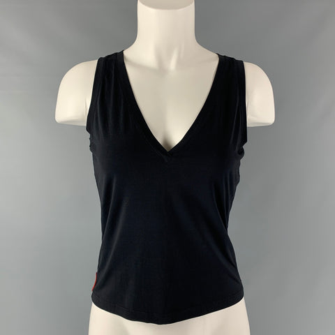 PRADA Size M Black Solid V-Neck Casual Top