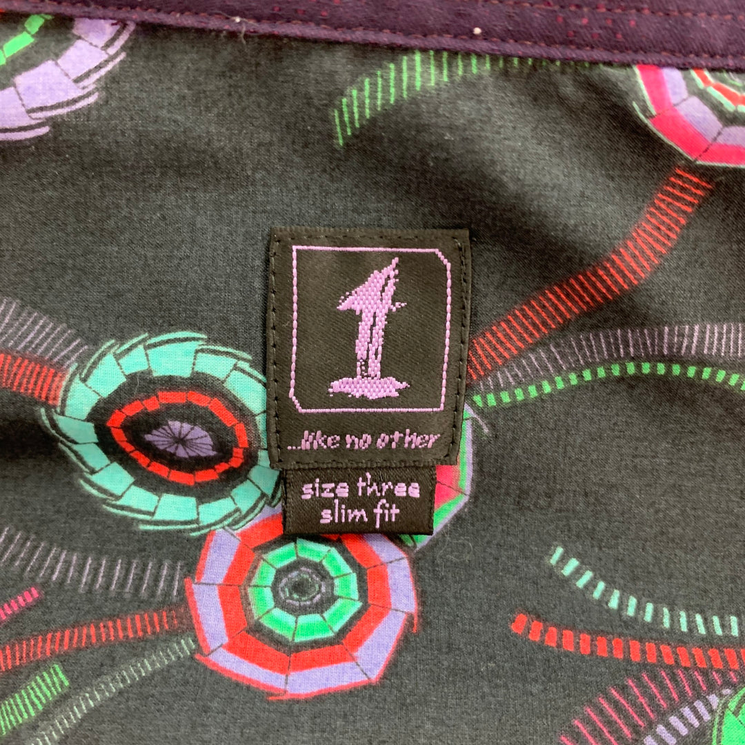 1LIKENOOTHER Size M Purple Red Print Cotton French Cuff Long Sleeve Shirt