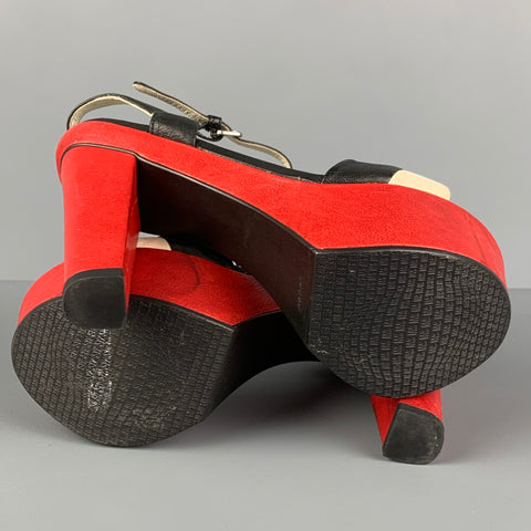 STUART WEITZMAN Size 6 Red Black White Leather Color Block Platform Sandals