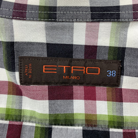ETRO Size S Multi-Color Plaid Cotton Button Up Long Sleeve Shirt