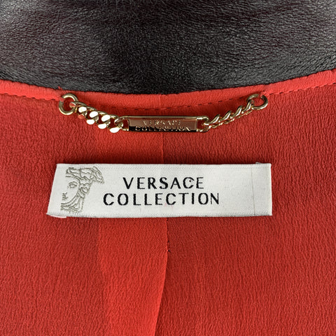VERSACE COLLECTION Size 34 Black Perforated Leather Medusa Zip Up Jacket