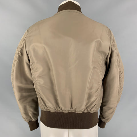 BURBERRY PRORSUM 2013 Size S Taupe & Brown Nylon Bomber Jacket