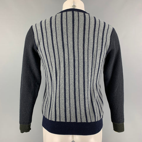 ETRO Size L Grey Blue Zig Zag Wool Cashmere V-Neck Cardigan