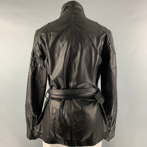 RALPH LAUREN Size 6 Black Perforated Lamb Leather Safari Jacket