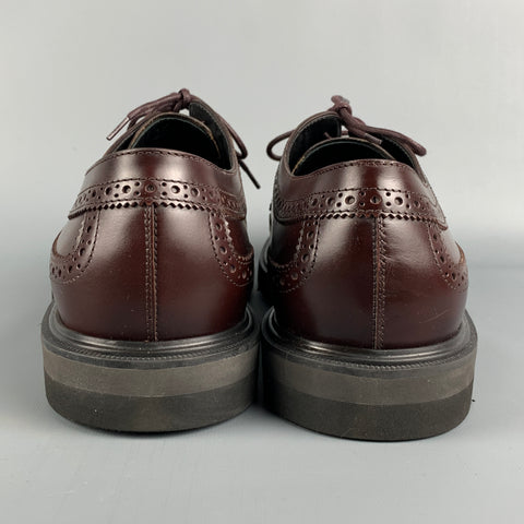TOD'S Size 12.5 Burgundy Perforated Leather Wingtip Lace Up Shoes