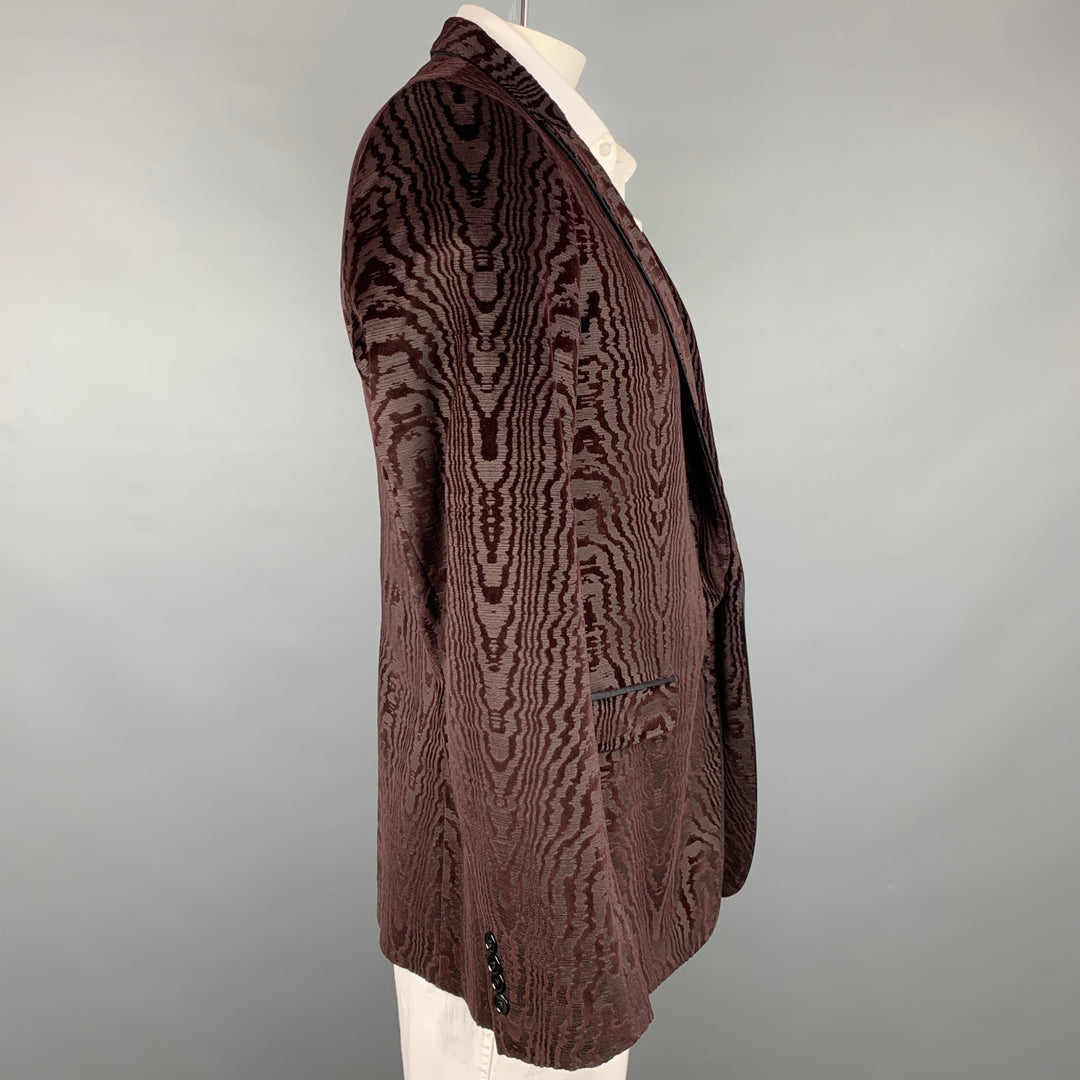 DOLCE & GABBANA Size 44 Regular Burgundy Jacquard Cotton / Silk Sport Coat