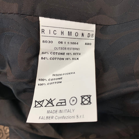 JOHN RICHMOND Size 40 Brown Jacquard Cotton / Silk Peak Lapel Sport Coat