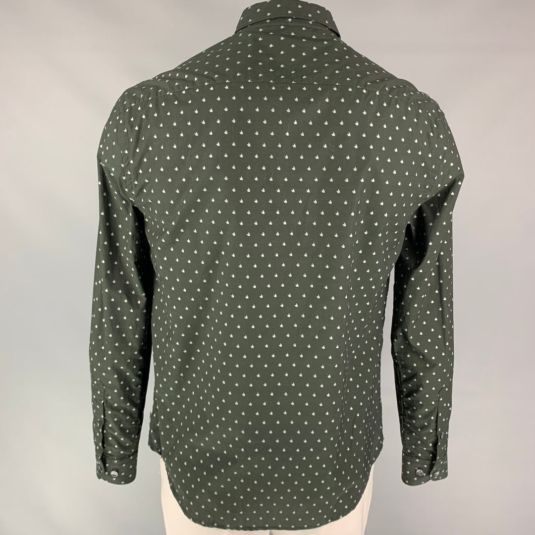 ARMANI COLLEZIONI Size L Black & Grey Print Cotton Button Up Long Sleeve Shirt