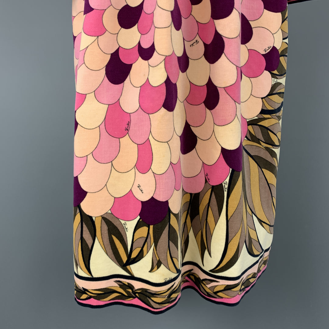 EMILIO PUCCI Vintage Size 10 Pink Print Velvet A Line Long Sleeve Dress