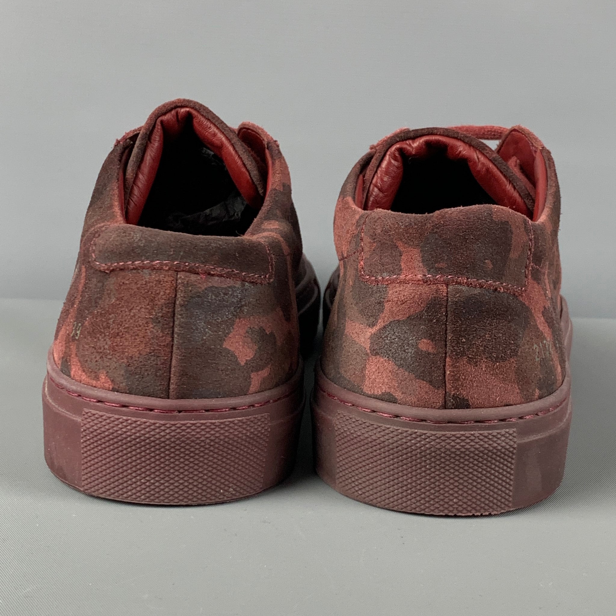 COMMON PROJECTS Size 10 Red Camouflage Suede Low Top Achilles Sneakers Sui Generis Designer Consignment