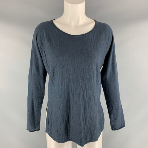 MARGARET OLEARY Size XS Navy Cotton Wrinkled Long Sleeve T-Shirt