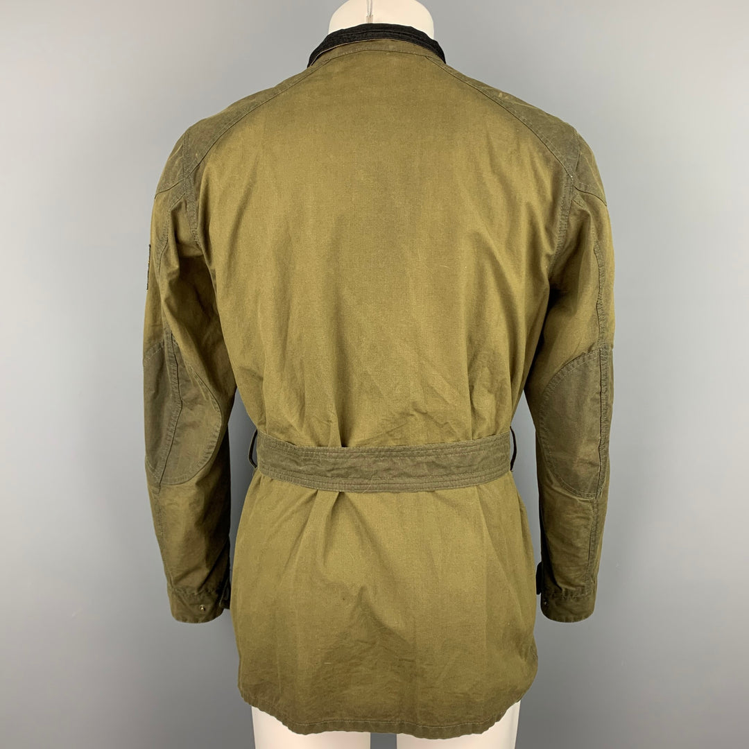 BELSTAFF Gold Label Size S Olive Coated Cotton Belted Parka Jacket
