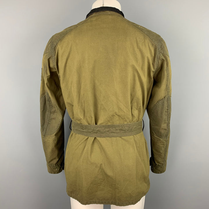BELSTAFF Gold Label Size S Olive Coated Cotton Belted Parka Jacket