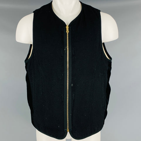 VISVIM Talla M -Chaleco de plumón Wawona- Chaleco con cremallera de lino de lana de tweed beige negro