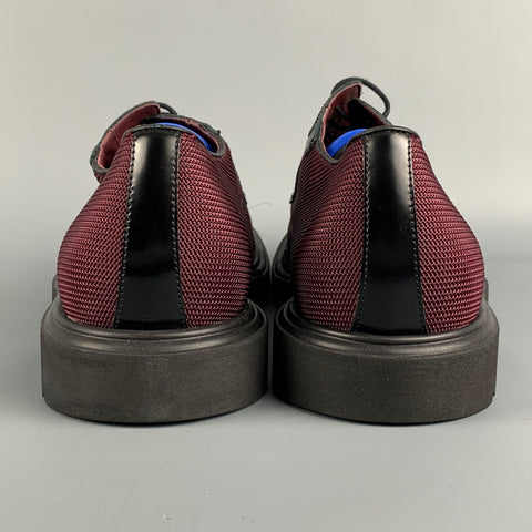 PAUL SMITH Size 9 Burgundy Textured Fabric Green Trim Lace Up Shoes