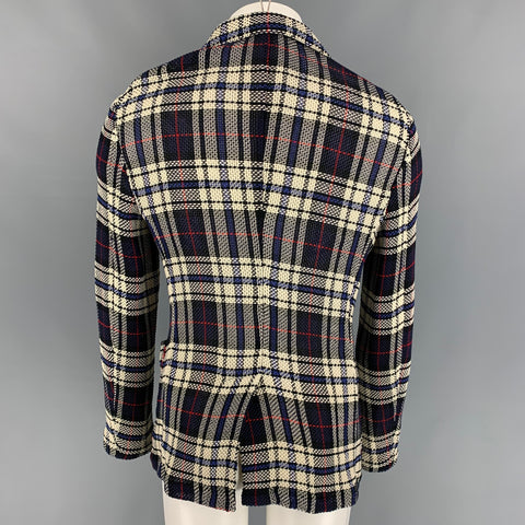 BARENA Taille 40 Manteau de sport à carreaux bleu marine et blanc