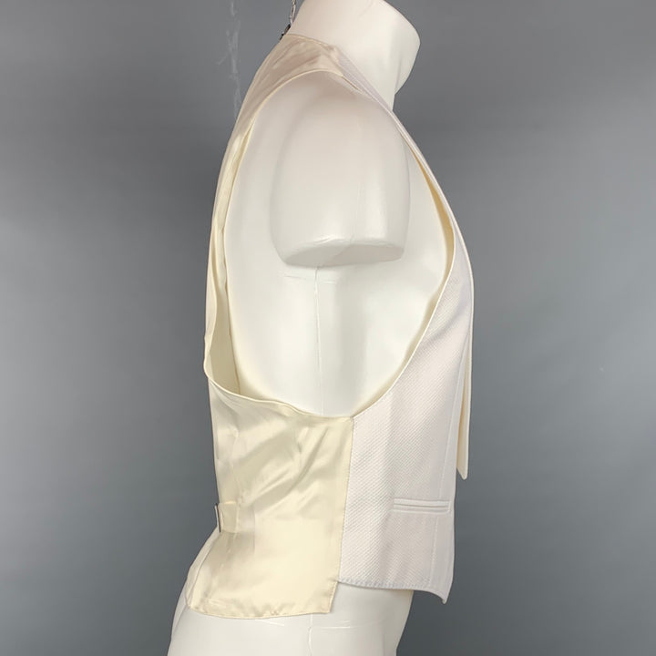 CANALI Size 44 White Woven Cotton Tuxedo Vest