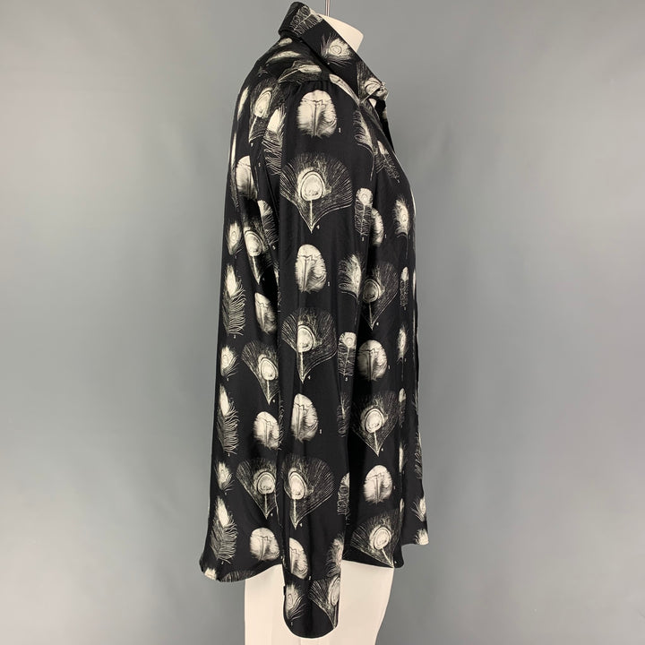 ALEXANDER MCQUEEN FW 17 Size XL Black White Print Silk Button Up Long Sleeve Shirt