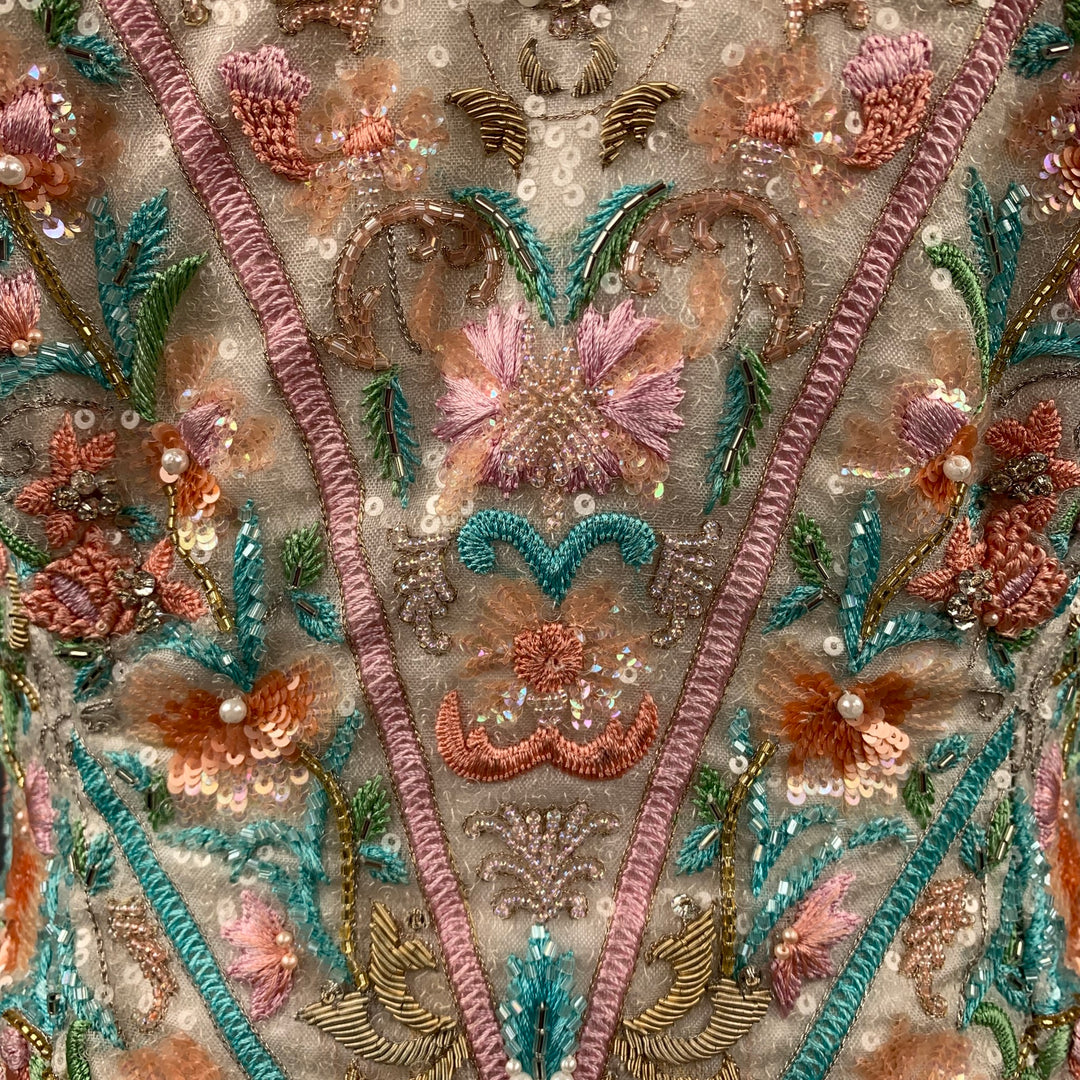 ESCADA COUTURE Size 6 Multi-Color Beaded Floral Silk Bustier