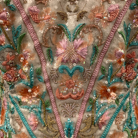 ESCADA COUTURE Taille 6 Bustier en soie florale perlée multicolore