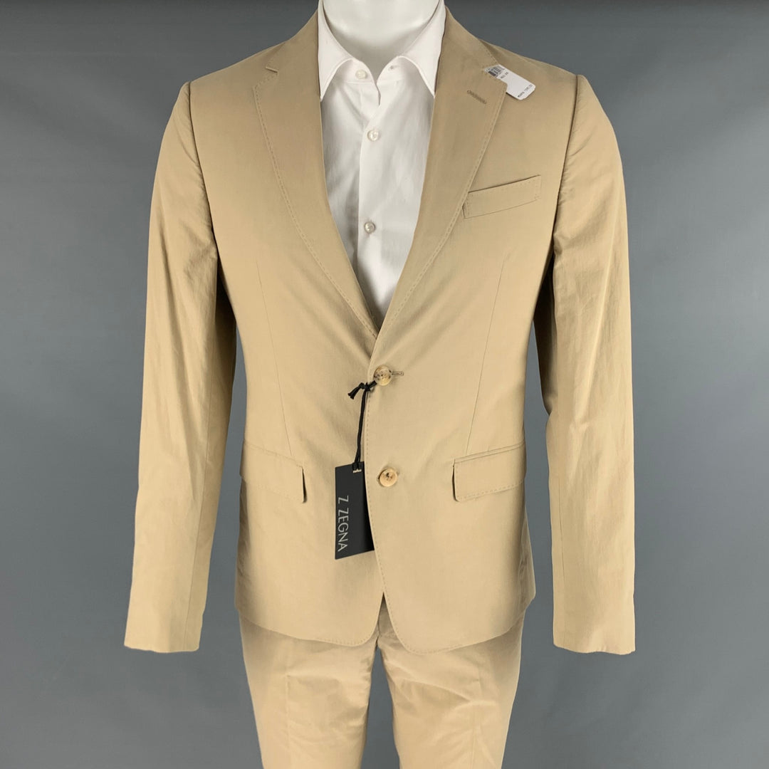 Z ZEGNA Size 36 Khaki Cotton Notch Lapel Suit