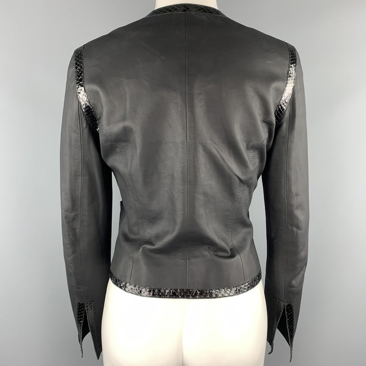 CHANEL Size 6 Black Snake Piping Cropped Leather 04 P Jacket