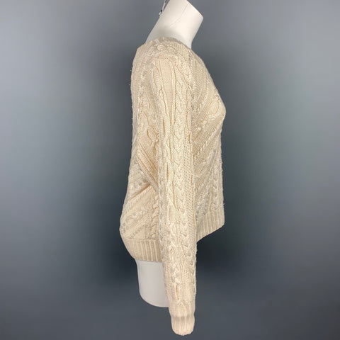 RALPH LAUREN Black Label Talla S Suéter extragrande de seda tejido a mano color crema