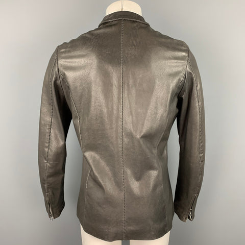 POEME BOHEMIEN Size S Grey Leather Zip Up Jacket