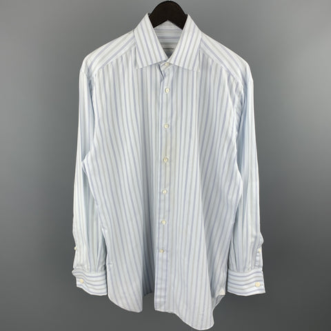 ERMENEGILDO ZEGNA Size M Light Grey Stripe Cotton French Cuff Long Sleeve Shirt
