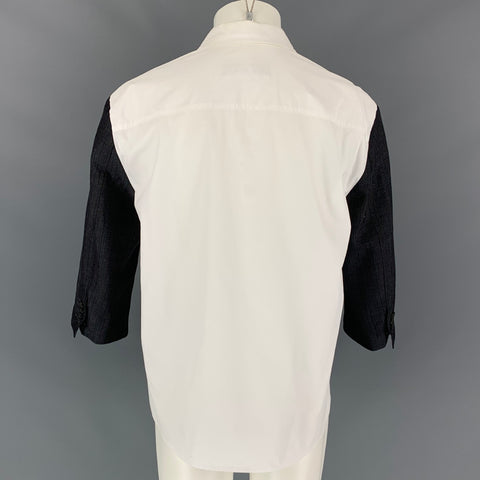MARNI Size XS White & Charcoal Mixed Fabrics Cotton Button Up Long Sleeve Shirt
