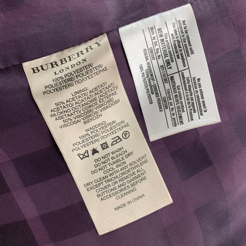 BURBERRY LONDON Size 12 Purple Polyester Quilted Zip & Snaps Coat