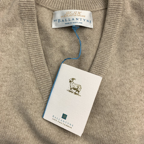 BALLANTYNE Size XL Heather Oatmeal Beige Cashmere V-Neck Sweater Vest