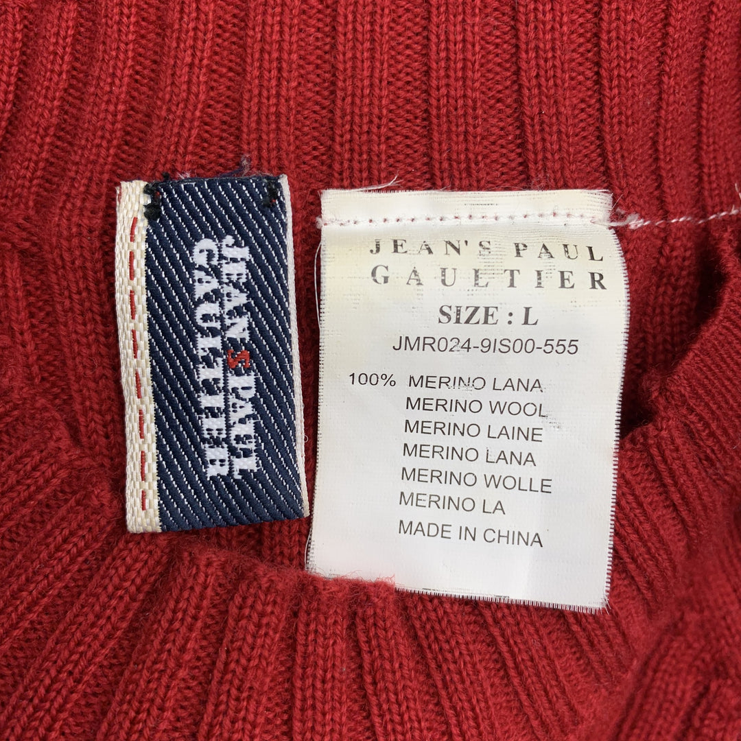 GAULTIER JEANS Size L Red Ribbed Knit Wool JSPG Button Sleeve Pullover