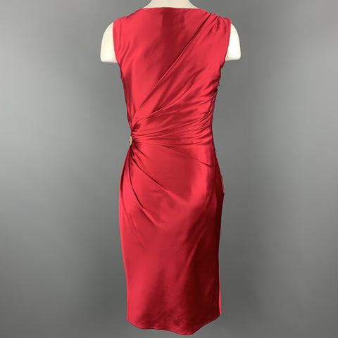 REEM ACRA Size 4 Raspberry Red Draped Silk Sleeveless Cocktail Dress