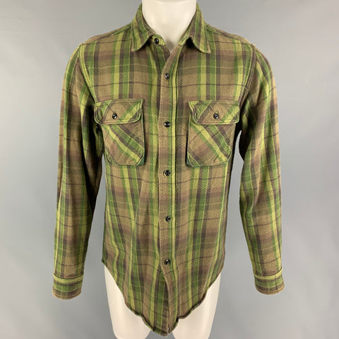 N. HOlLYWOOD Size M Olive Brown Plaid Cotton Long Sleeve Shirt